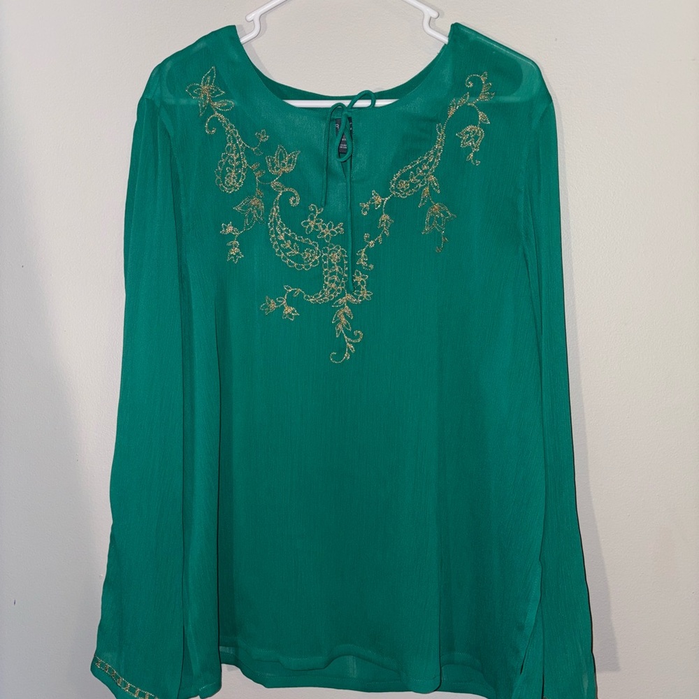 Koret - Green and Gold Embellished Long Sleeve Blouse